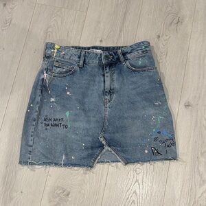 Zara Blue Denim Skirt with Colorful Splatter